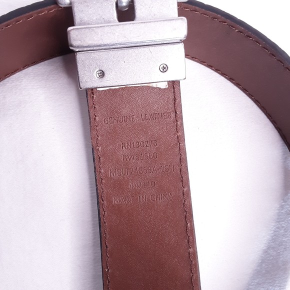 Genuine Leather Belt Reversable Black Textured Weave & Cafe Au Lait Brown Sz 44 - Picture 6 of 7